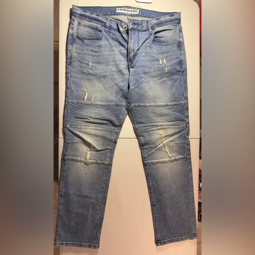 Express Blue Slim Fit Jeans with Distressed Details